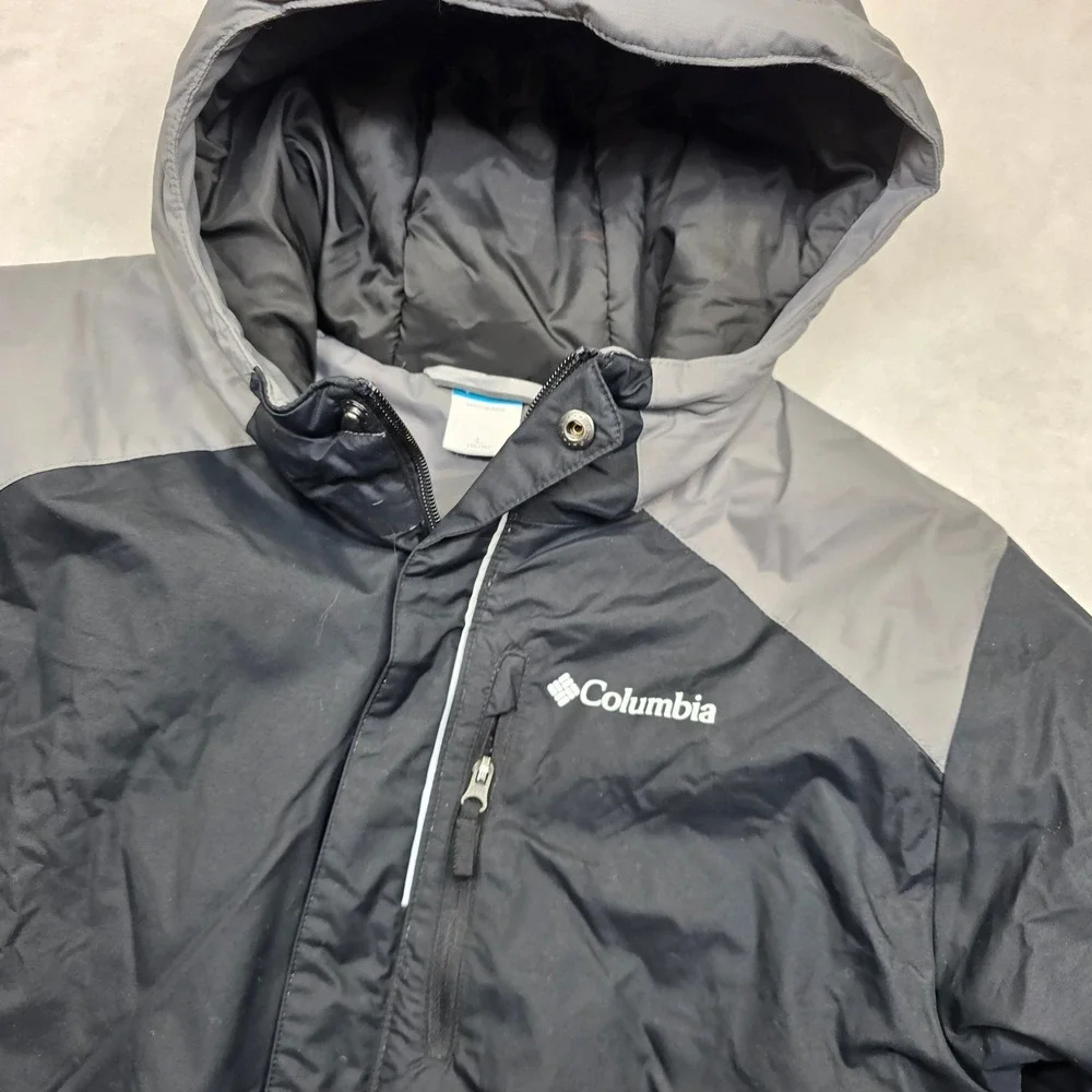Columbia Hooded‎ Winter Jacket Kids Large 14 16 Black Grey Full Zip Insulated
